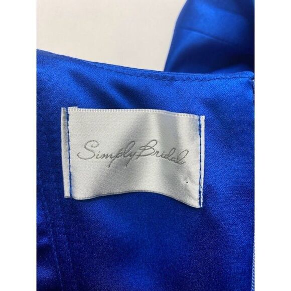 SIMPLY BRIDAL Blue Satin Peplum Gown Bridesmaid Dress Gown Sz Medium NEW - Picture 9 of 10